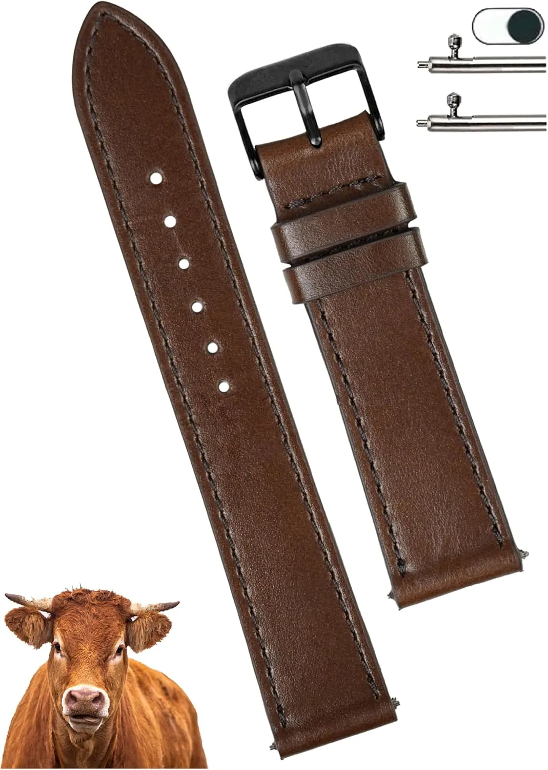 heading crunch Wristband Stainless Steel Buckle, Christmas Father's Day Gift for Dad Husband DH-NO-203B-20MM 20mm Flat Dark Brown Leather Watch Band Men Quick Release Handmade Leather Strap, Slim Replacement 