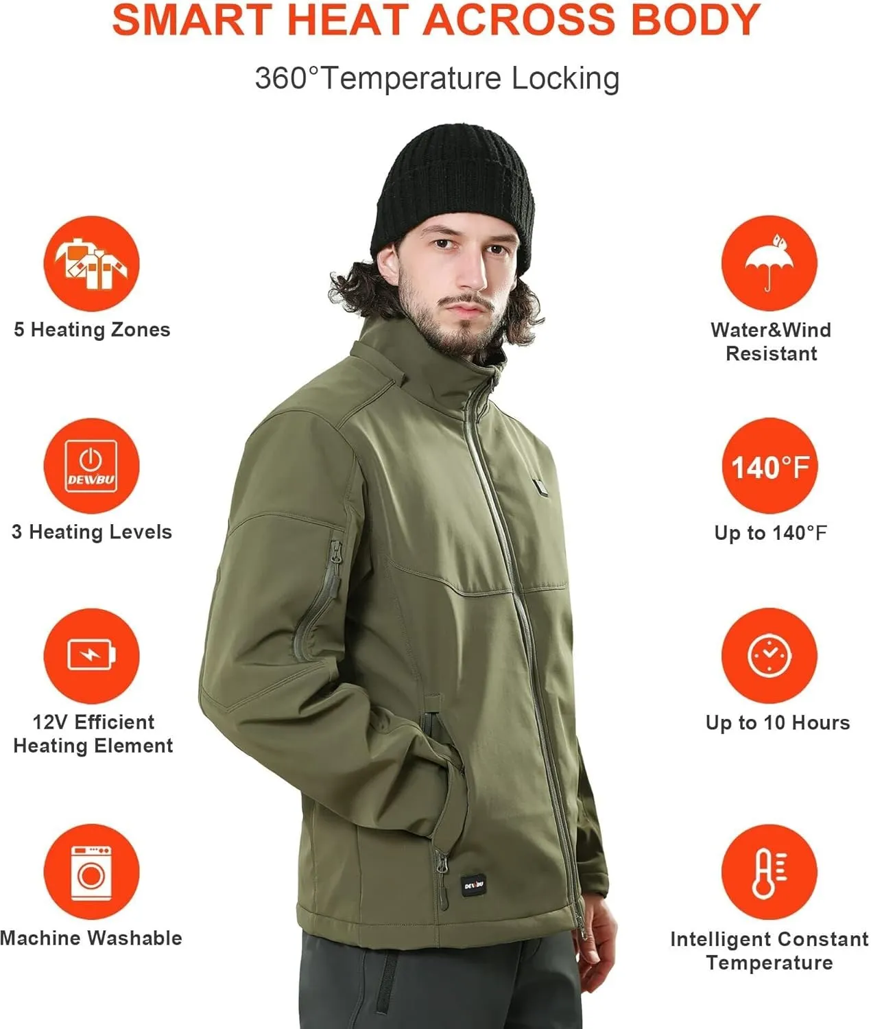 Heated Jacket for Men with 12V Battery alienate cabinetmaker advent Pack and Detachable Hood Outdoor Electric Heating Coat DEWBU Soft Shell 