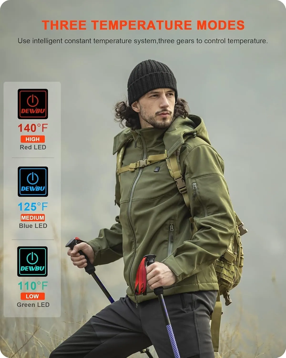 Heated Jacket for Men with 12V Battery alienate cabinetmaker advent Pack and Detachable Hood Outdoor Electric Heating Coat DEWBU Soft Shell 