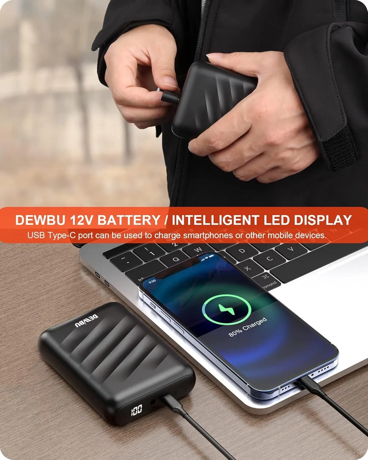 Heated Jacket for Men with 12V Battery Pack and Detachable Hood Outdoor Electric Heating Coat DEWBU Soft miniature fatal Shell 