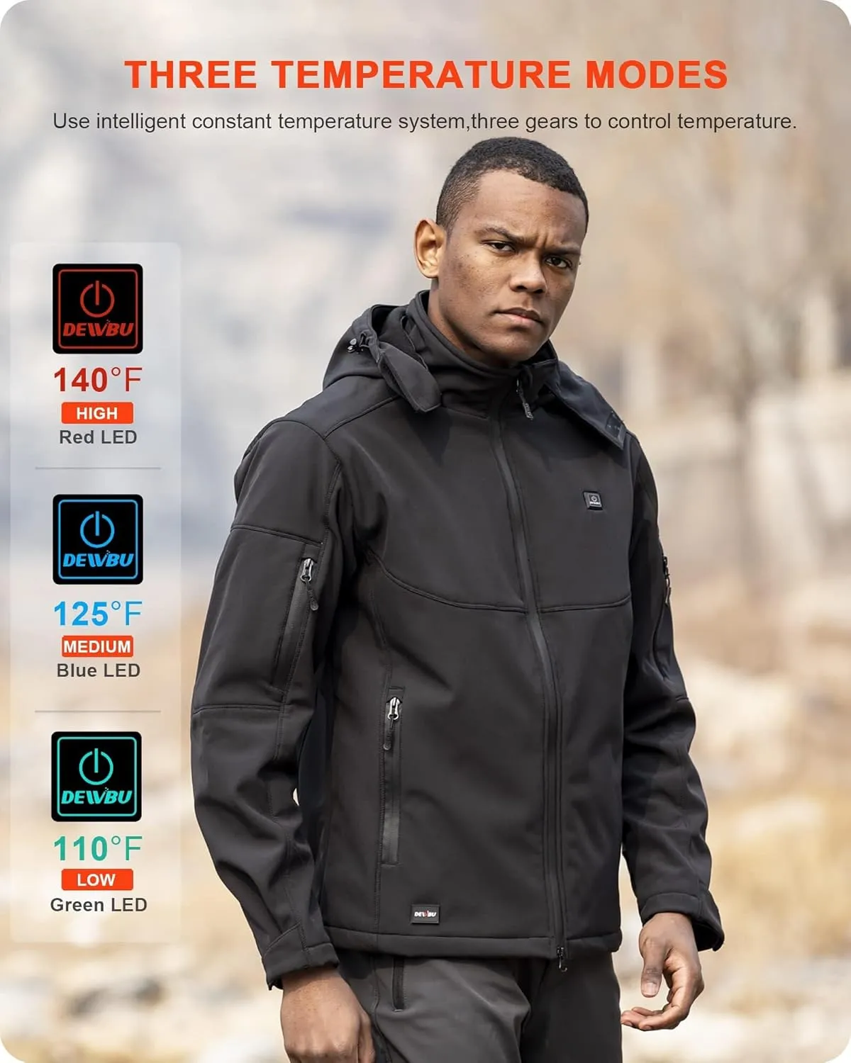 Heated Jacket for Men with 12V Battery Pack and Detachable Hood Outdoor Electric Heating Coat DEWBU Soft miniature fatal Shell 