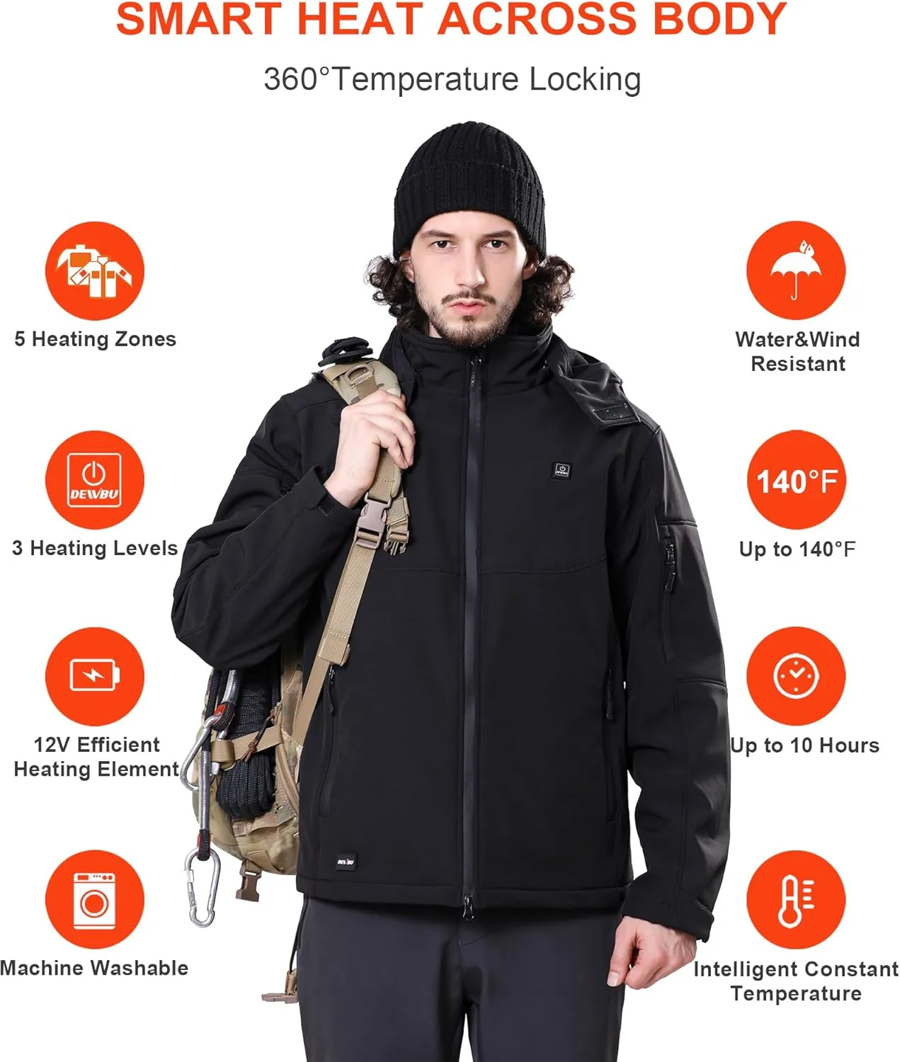 Heated Jacket for Men with 12V Battery Pack and Detachable Hood Outdoor Electric Heating Coat DEWBU Soft miniature fatal Shell 