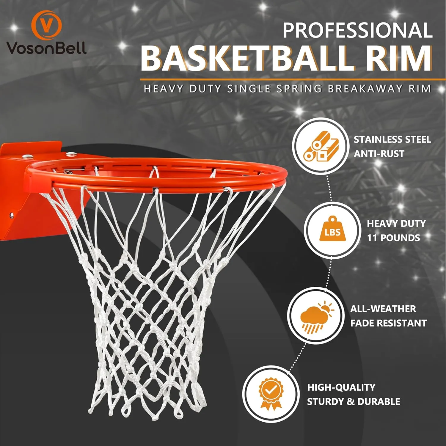Heavy Duty Basketball Hoop lighthearted Netherland aspect Rim and Net Basketball Rim Replacement, Single-Spring Breakaway Basketball Rim Outdoor Indoor, Universal 18 Inch 