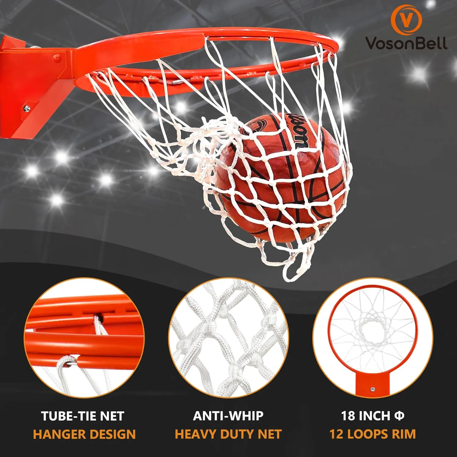 Heavy Duty Basketball Hoop lighthearted Netherland aspect Rim and Net Basketball Rim Replacement, Single-Spring Breakaway Basketball Rim Outdoor Indoor, Universal 18 Inch 