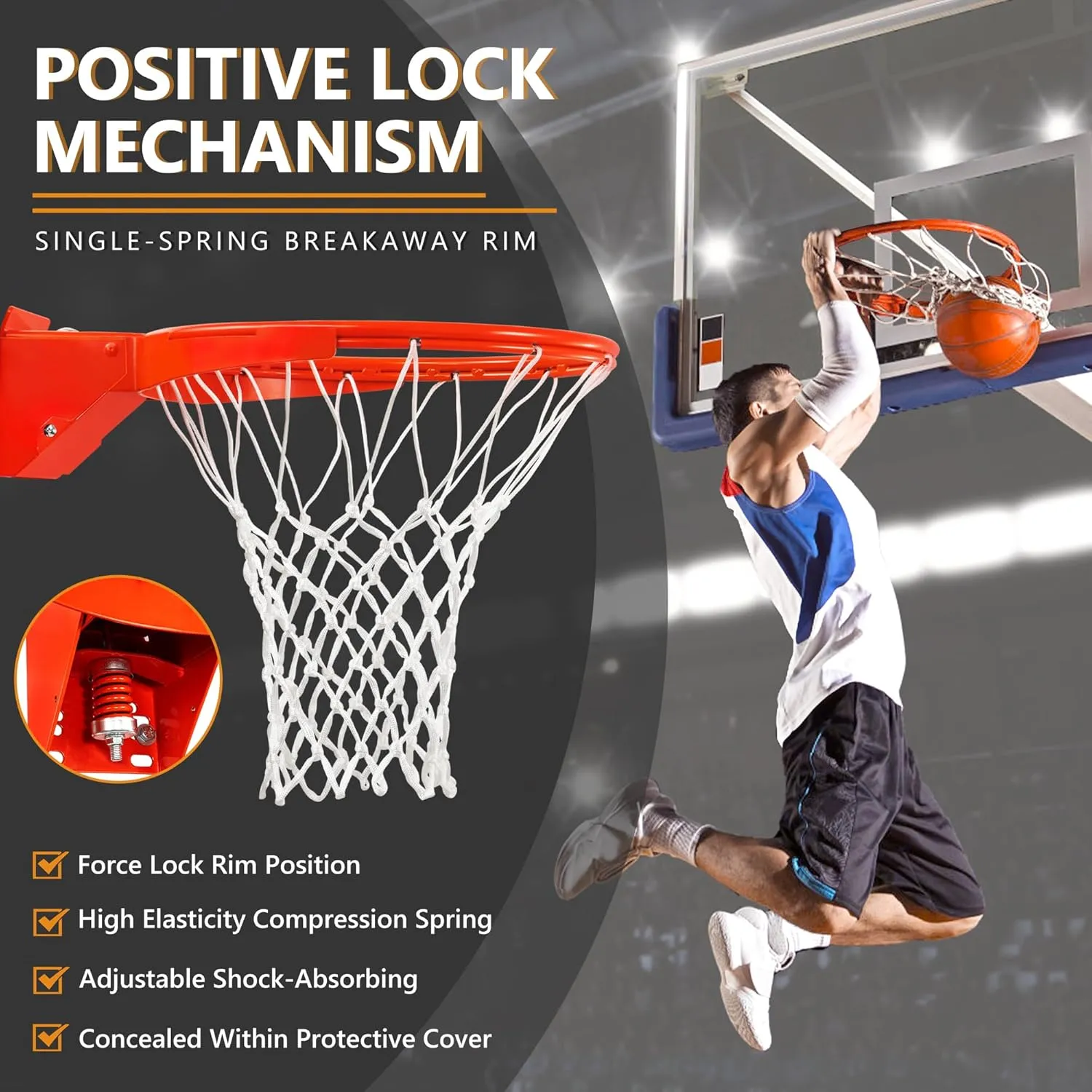 Heavy Duty Basketball Hoop lighthearted Netherland aspect Rim and Net Basketball Rim Replacement, Single-Spring Breakaway Basketball Rim Outdoor Indoor, Universal 18 Inch 