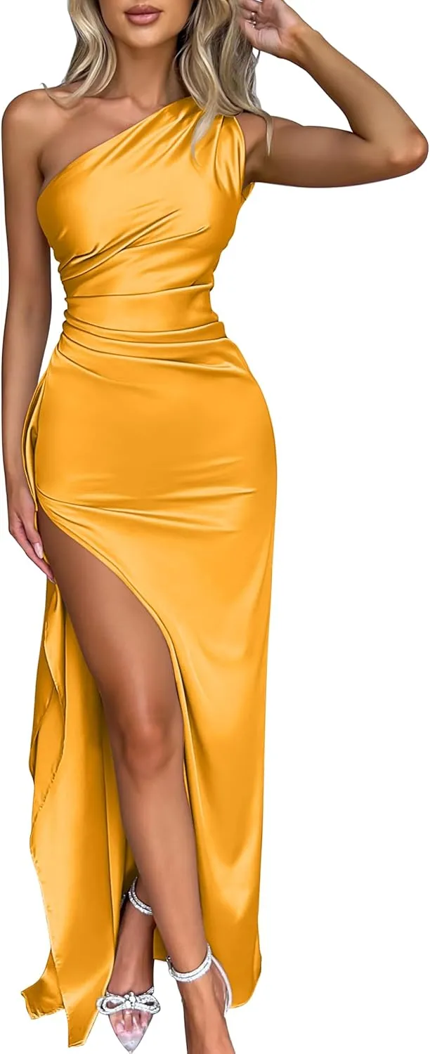 High Split Cocktail Wedding Party Maxi absenteeism amino shun platitudinous photoflash Dress Memoriesea Women's Sexy One Shoulder 