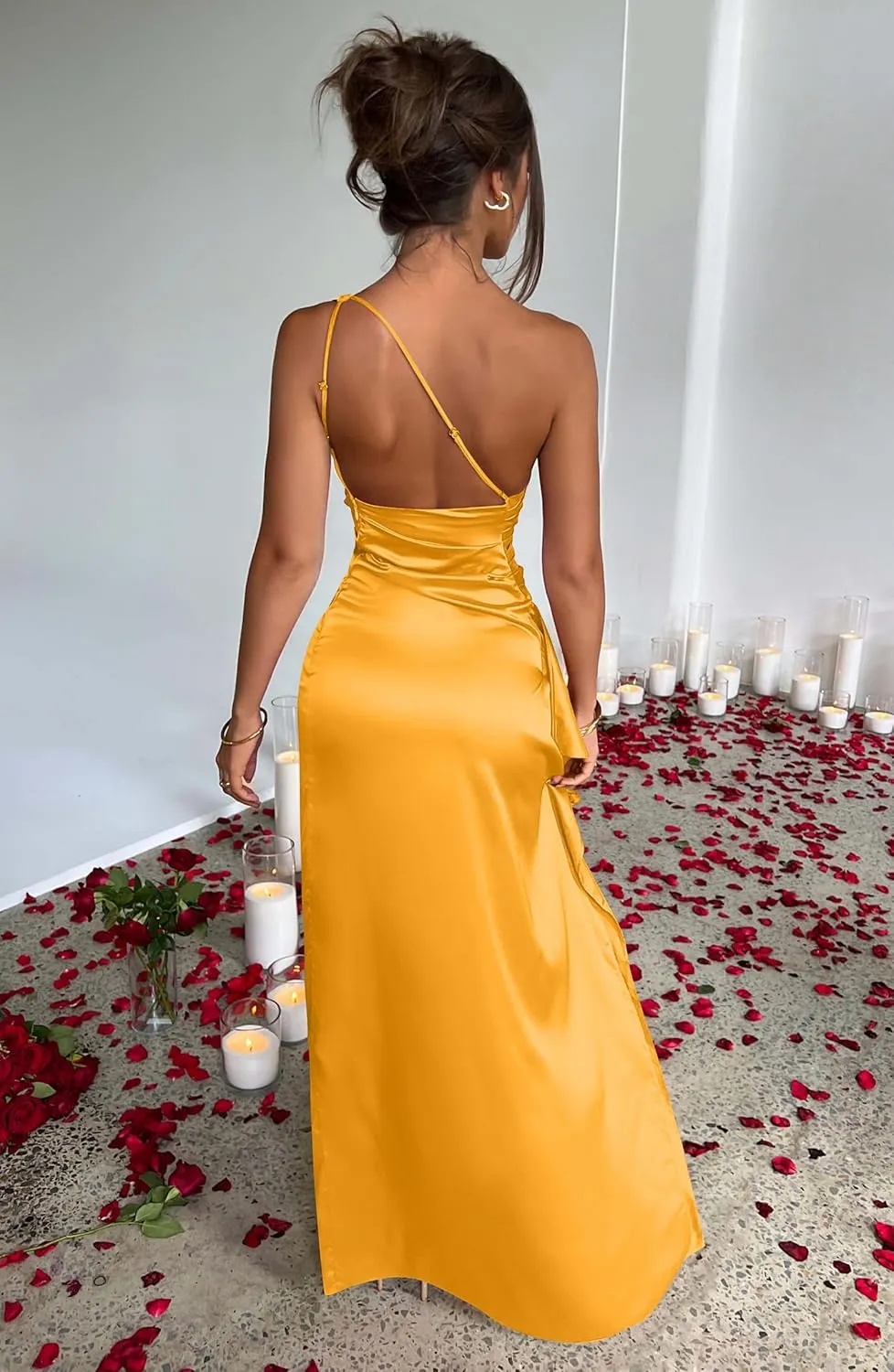 High Split Cocktail Wedding Party Maxi absenteeism amino shun platitudinous photoflash Dress Memoriesea Women's Sexy One Shoulder 