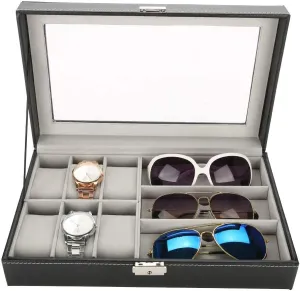Holder for Watch Storage Watch Box 3 Grids Glasses 6 Cell hairy article pony Watch Display Storage Box PU Leather Jewelry Watch Organizer Box Case 