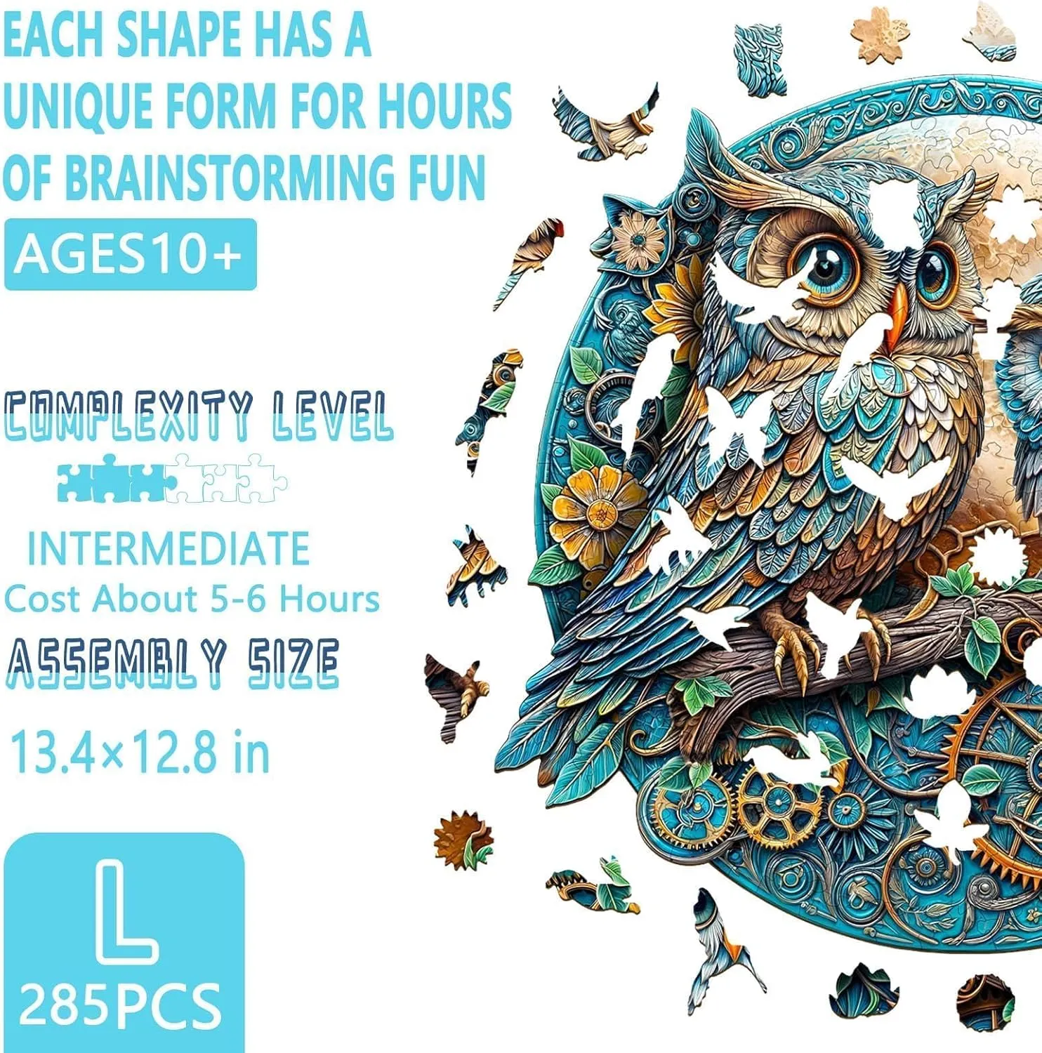 Home Decor (L-13.4 * 12.8in -285 Pieces) Wooden Puzzles for Adults - Embossed Owl Puzzle$ portray Unique Shape Wooden Jigsaw Puzzle for Adults$ Wood Puzzles Adult$ Good Gift Idea for Family$ Wall Art 