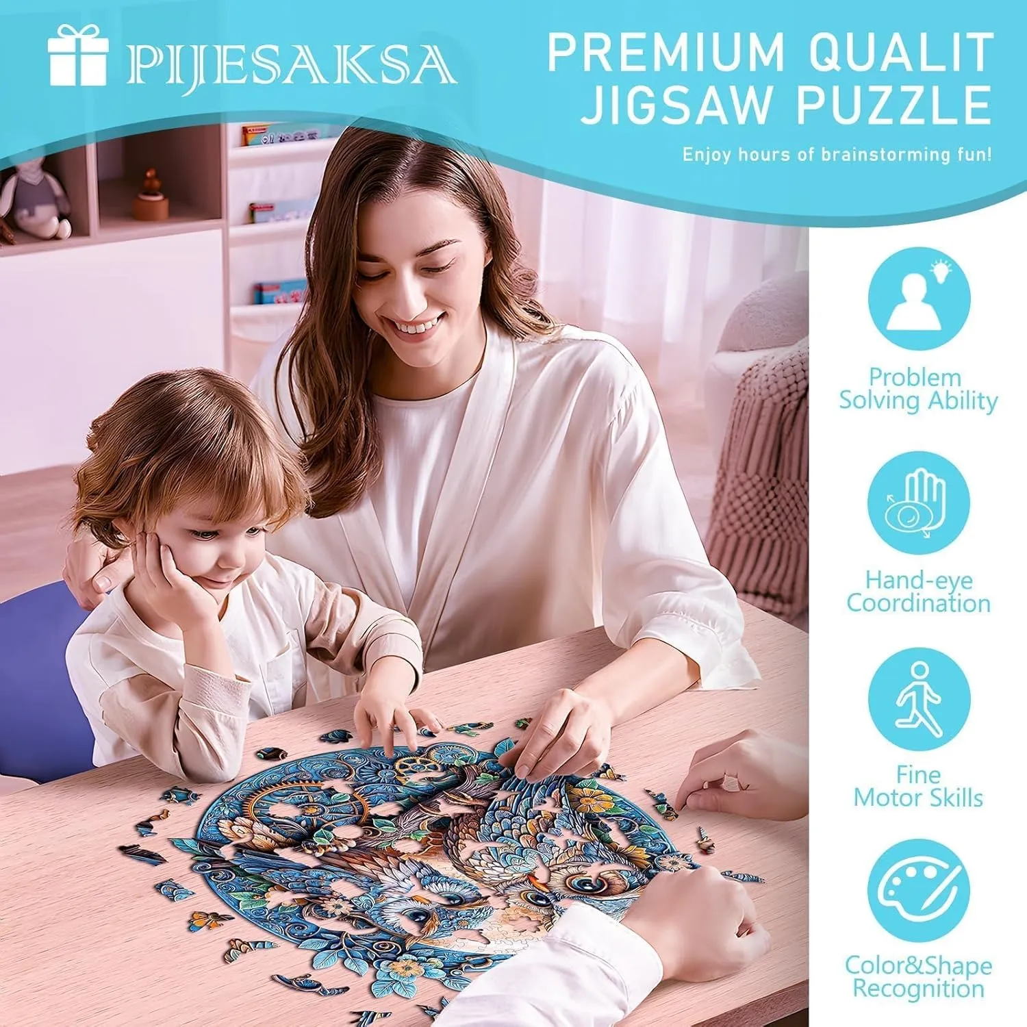Home Decor (L-13.4 * 12.8in -285 Pieces) Wooden Puzzles for Adults - Embossed Owl Puzzle$ portray Unique Shape Wooden Jigsaw Puzzle for Adults$ Wood Puzzles Adult$ Good Gift Idea for Family$ Wall Art 