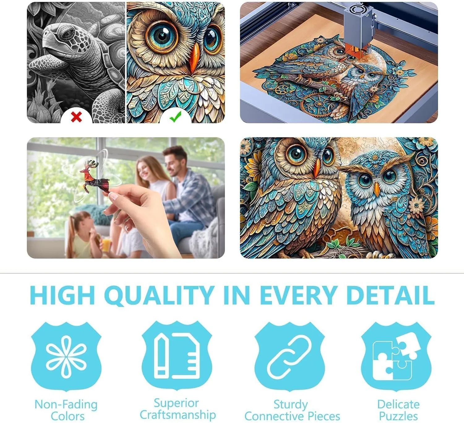 Home Decor (L-13.4 * 12.8in -285 Pieces) Wooden Puzzles for Adults - Embossed Owl Puzzle$ portray Unique Shape Wooden Jigsaw Puzzle for Adults$ Wood Puzzles Adult$ Good Gift Idea for Family$ Wall Art 