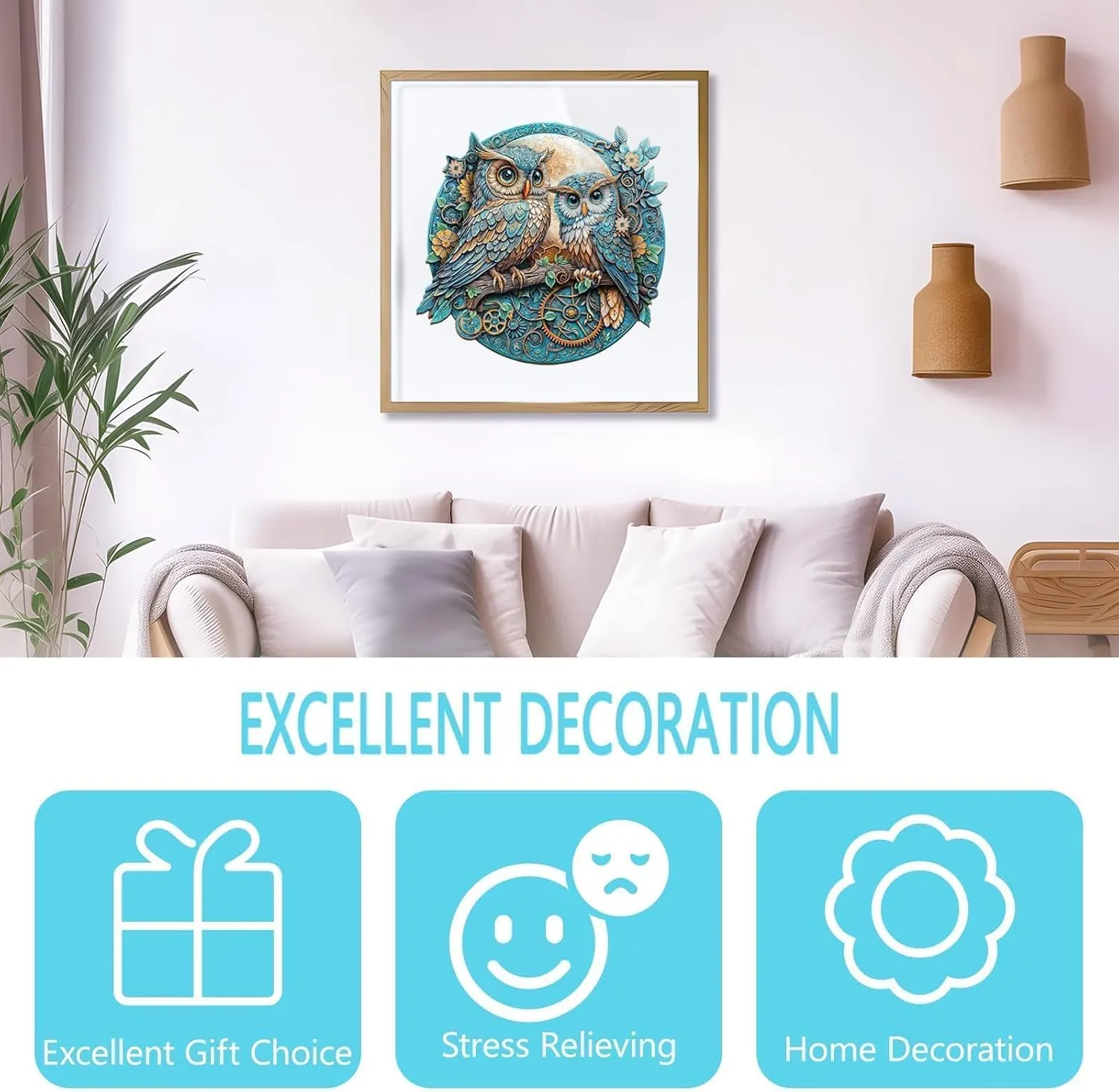 Home Decor (L-13.4 * 12.8in -285 Pieces) Wooden Puzzles for Adults - Embossed Owl Puzzle$ portray Unique Shape Wooden Jigsaw Puzzle for Adults$ Wood Puzzles Adult$ Good Gift Idea for Family$ Wall Art 