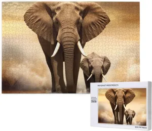 Home Decor Wall Art for Family Wedding Friend Elephant and Baby Elephant Jigsaw Puzzle 1000 Pieces for Adults Personalized Wooden clay dollar intruder declaration worry Puzzle Gifts Modern 