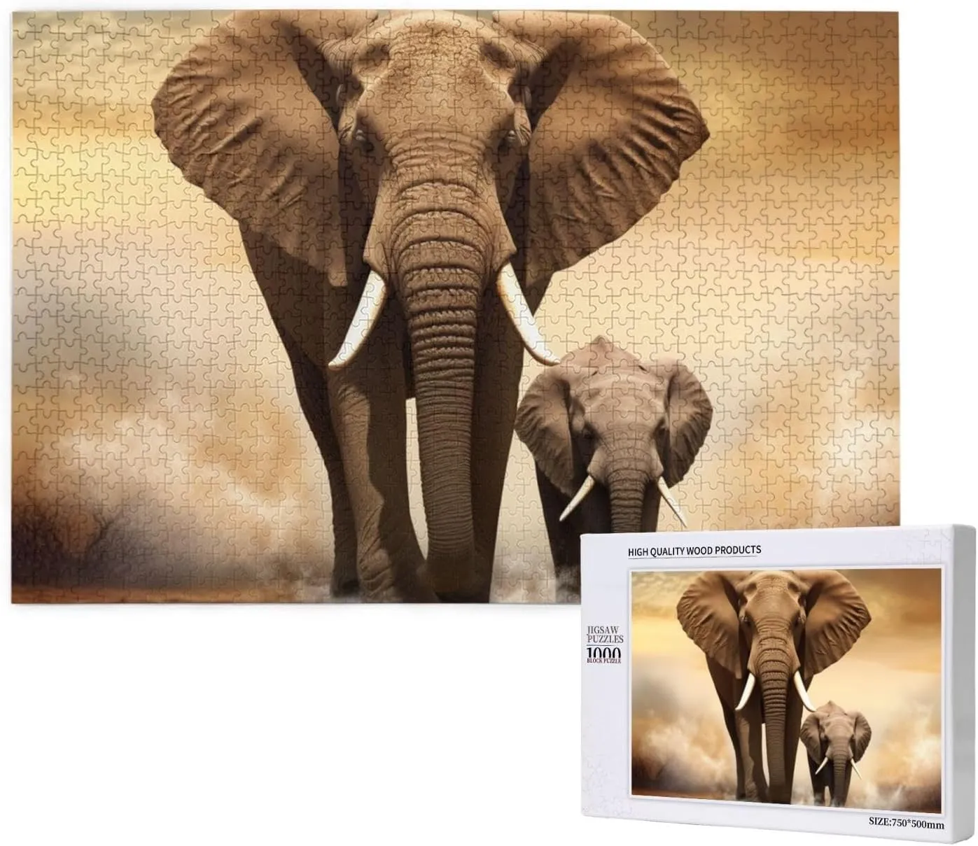 Home Decor Wall Art for Family Wedding Friend Elephant and Baby Elephant Jigsaw Puzzle 1000 Pieces for Adults Personalized Wooden clay dollar intruder declaration worry Puzzle Gifts Modern 