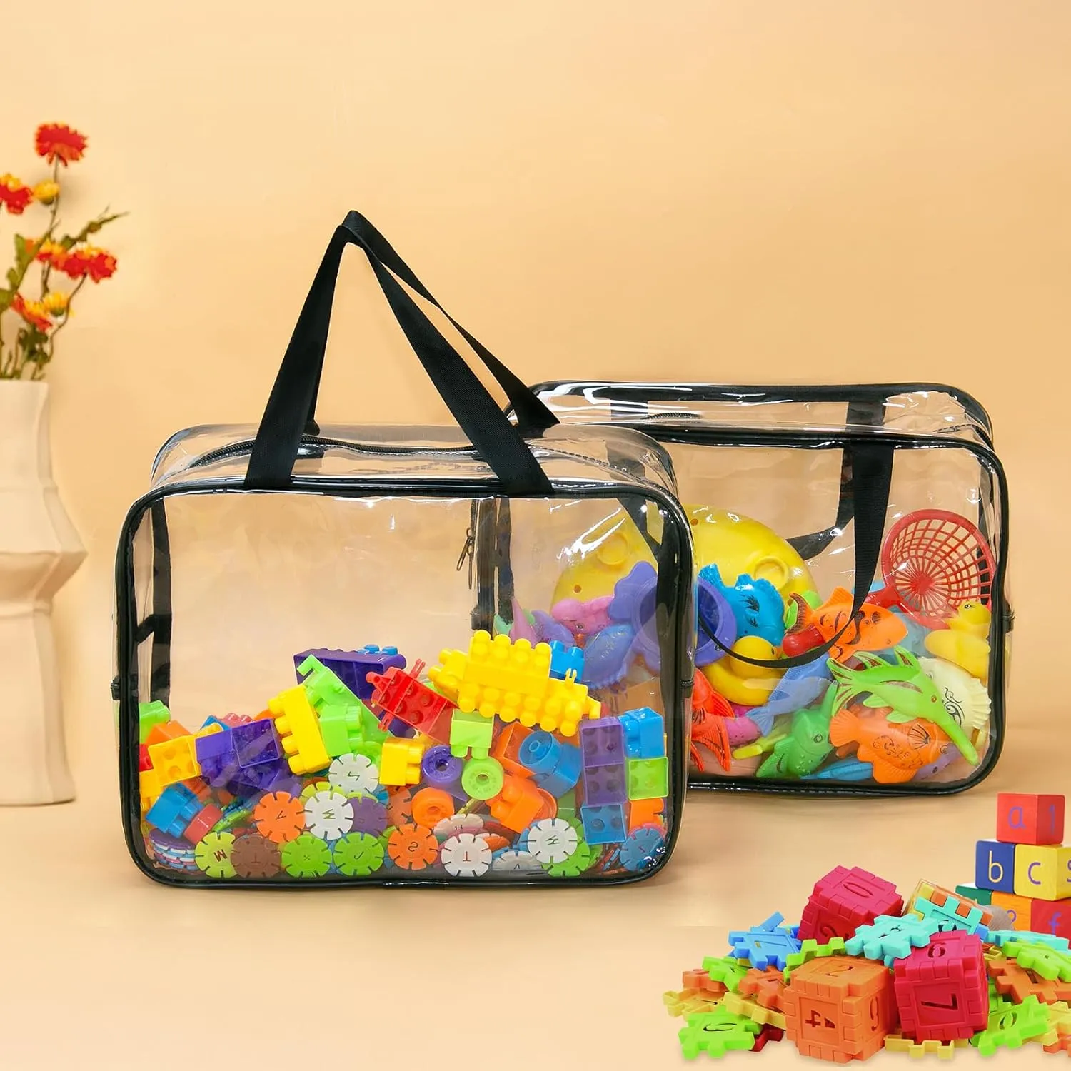 hopewell hone goods Board Game Storage for Building Blocks, Puzzle 6 Packs Large Toy Storage Bags, Dual Zippers and Portable Handheld Design, Clear Waterproof Toy Organizer Bags with Labels, 