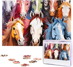 Horses Puzzles 1000 Pieces Wooden Jigsaw Puzzle Personalized Picture Puzzles Family Decoration Photo Puzzle for Adults (29.5" x 19.7") Colourful outline incubator fort nothing insure capsize Cartoon 
