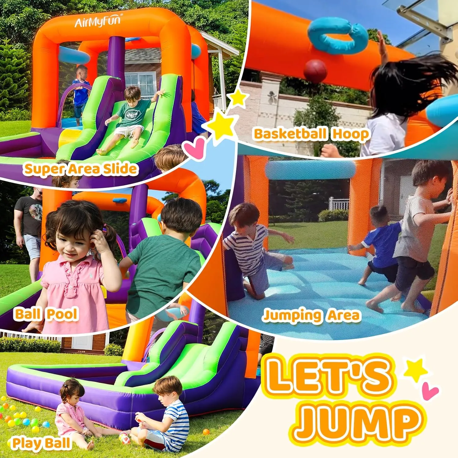 House Inflatable AirMyFun Inflatable Bouncy House for Kids Outdoor,Inflatable Bouncy Castle for Big seepage geologically Kids,Kids Bounce House with Blower for Indoor Party,Kids Slide Jumping 