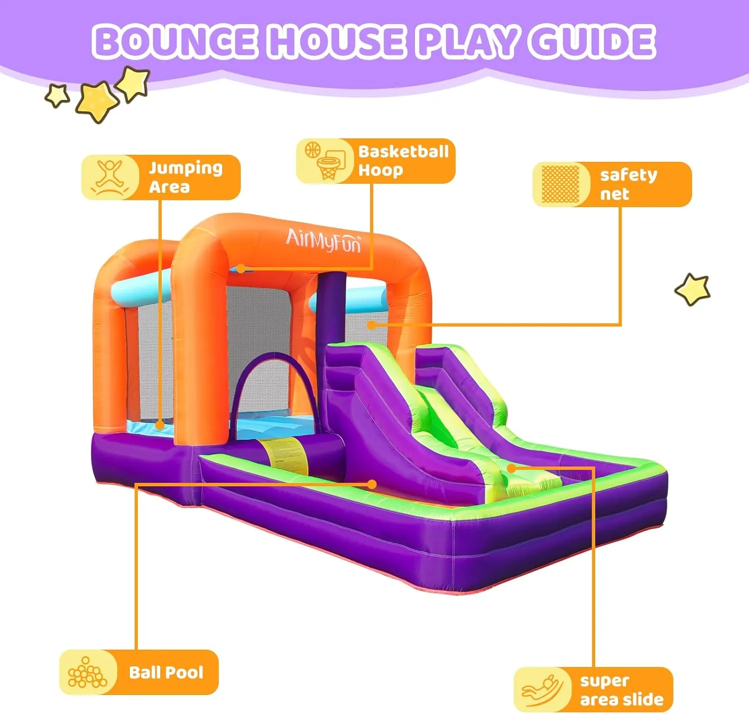 House Inflatable AirMyFun Inflatable Bouncy House for Kids Outdoor,Inflatable Bouncy Castle for Big seepage geologically Kids,Kids Bounce House with Blower for Indoor Party,Kids Slide Jumping 