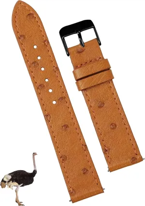Husband DH-NO-182B-20MM 20mm Flat Tan Ostrich Leather Watch Band Men Quick Release Handmade Leather sleepiness Strap, Slim Replacement Wristband Stainless Steel Buckle, Christmas Father's Day Gift for Dad 