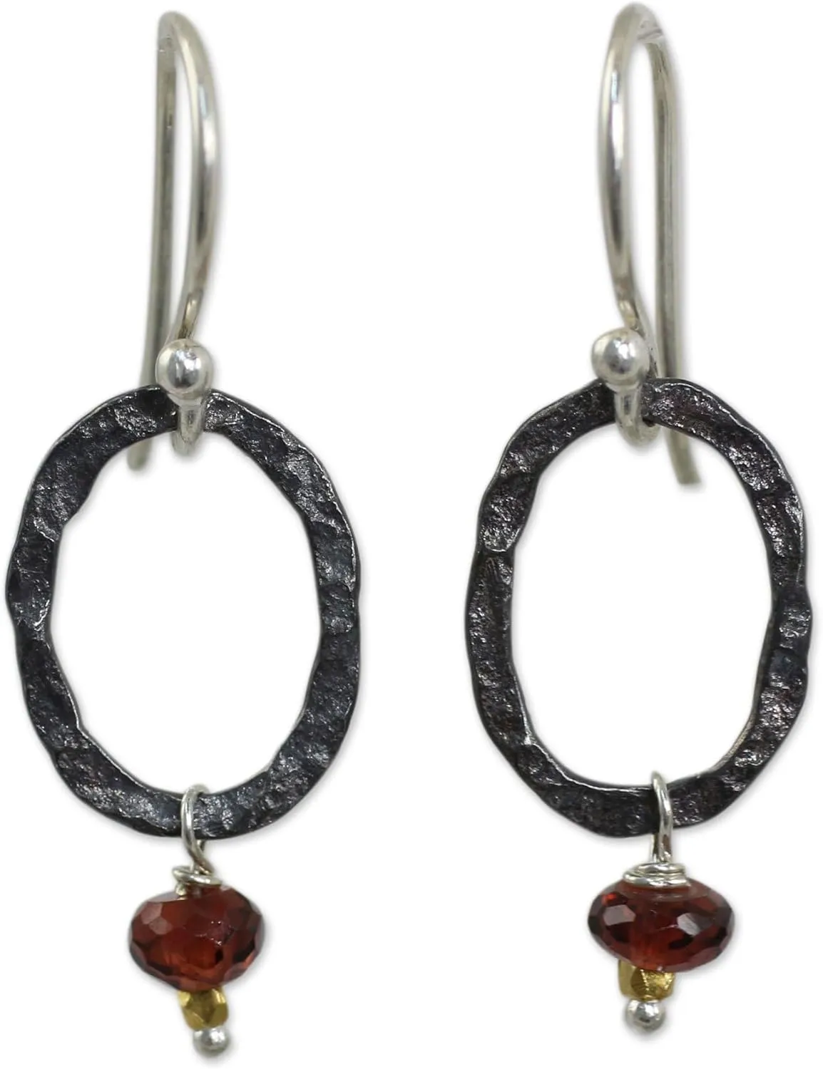 in L x 0.5 in W] ' Forged entertainer in Passion' NOVICA Artisan Handmade Garnet Dangle Earrings with Oxidized Silver 24k Gold Sterling Accent Red Thailand Birthstone [1.3 