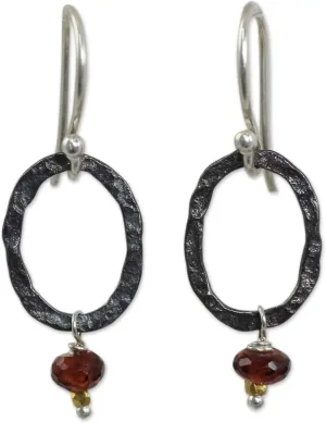 in L x 0.5 in W] ' Forged entertainer in Passion' NOVICA Artisan Handmade Garnet Dangle Earrings with Oxidized Silver 24k Gold Sterling Accent Red Thailand Birthstone [1.3 