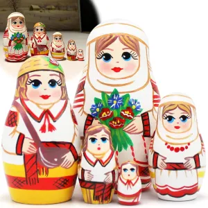 in National Clothes plague sponge settle accessory farmland with Ethnic Patterns and Flowers - Hand Painted Russian Doll AEVVV Babushka Nesting Dolls Set 5 pcs - Matryoshka Dolls 