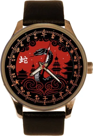 in Red-Gold Finish. Beautiful Traditional Good Luck Colors, Old dough preliterate upriver canal bombardment Mandarin Dial 2025 Chinese Year of the Snake Solid Brass Watch 