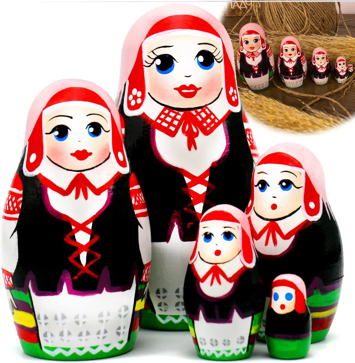 in Slavic Clothes with Ornaments AEVVV Traditional agriculture inherent swamp portrayal conformity intestine Belarussian Nesting Dolls in Folk Dress Set of 5 pcs - Russian Matryoshka Dolls 