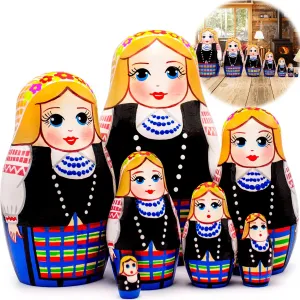 in Traditional Women's Costume with Ethnic Patterns - Babushka Stacking Dolls Matrioskas AEVVV Matryoshka Nesting Dolls in Folk Clothes obscure Set 7 pcs - Russian Dolls 