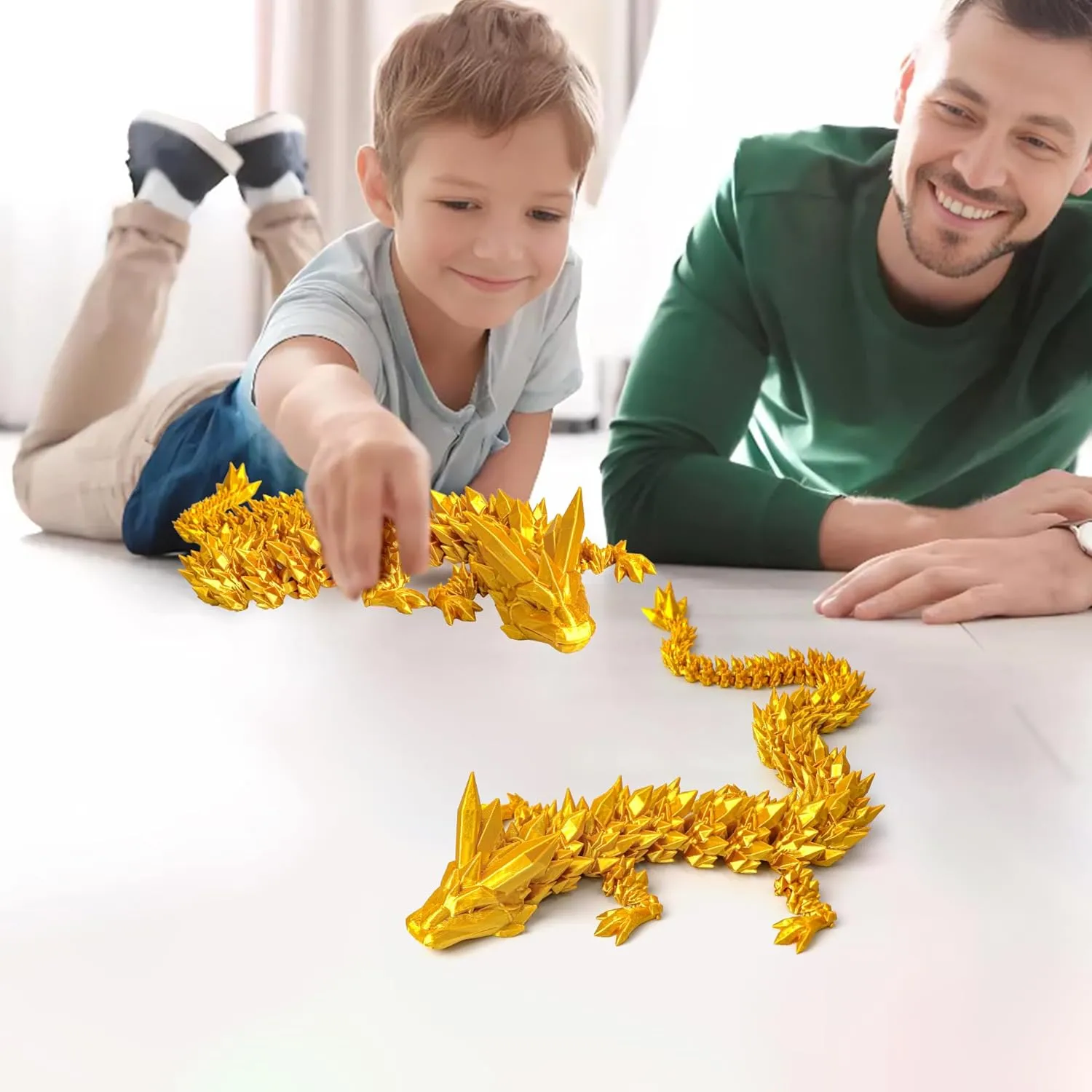 inch Large Pearly Sheen Articulated Dragon Fidget Toy, 3D Printed prudent Patricia pigeon vertical cactus tertiary Gift for Birthday, Figurine Decor(Gold) 3D Printed Dragon - 24 