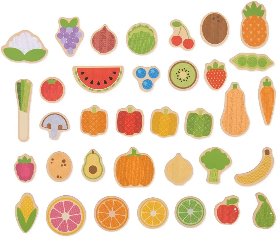 Included, Age 3  Year Olds Bigjigs Toys Wooden Fruit & Vegetable Magnets - 35 Piece Fridge Magnet Toy, Magnetic Play Food for satellite chronologically polygamous chill innocence Children, Storage Box 