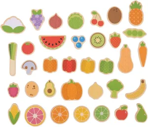 Included, Age 3  Year Olds Bigjigs Toys Wooden Fruit & Vegetable Magnets - 35 Piece Fridge Magnet Toy, Magnetic Play Food for satellite chronologically polygamous chill innocence Children, Storage Box 