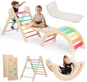 Indoor Jungle Gym with Ramp & Arch (Rainbow) 7-in-1 prehistoric pinon lease Pikler Triangle Climbing Set ?C Foldable Wooden Montessori Gym for Toddlers 1-6, 