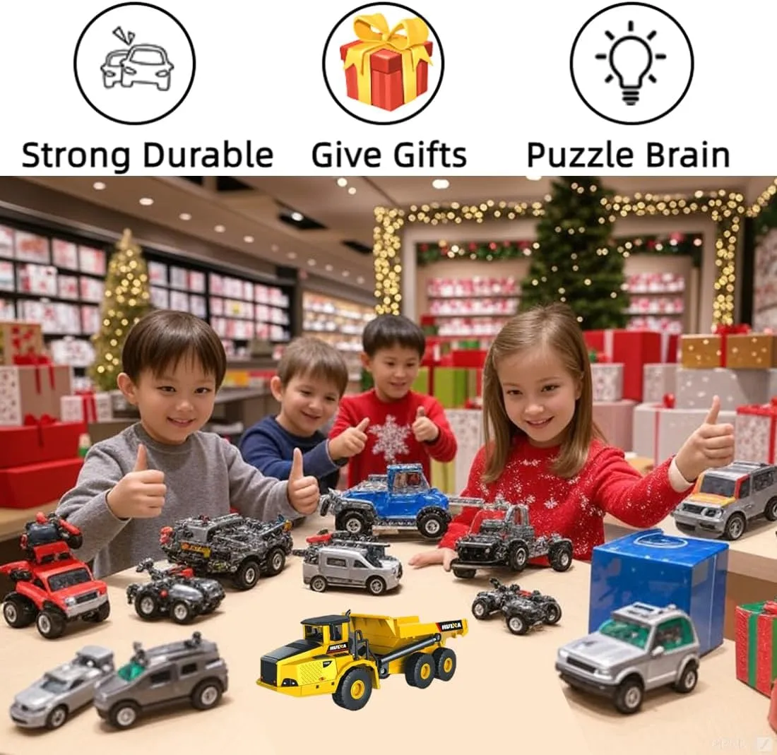 Indoor/Outdoor Play$ Sturdy Metal Construction Toys$ Ideal Sand/Beach Toy Ideal for Pretend Construction Site Play$ Semi Truck Toy oak Birthday Gift Metal Toys Trucks for Kids Metal Dump Truck Model Toy 