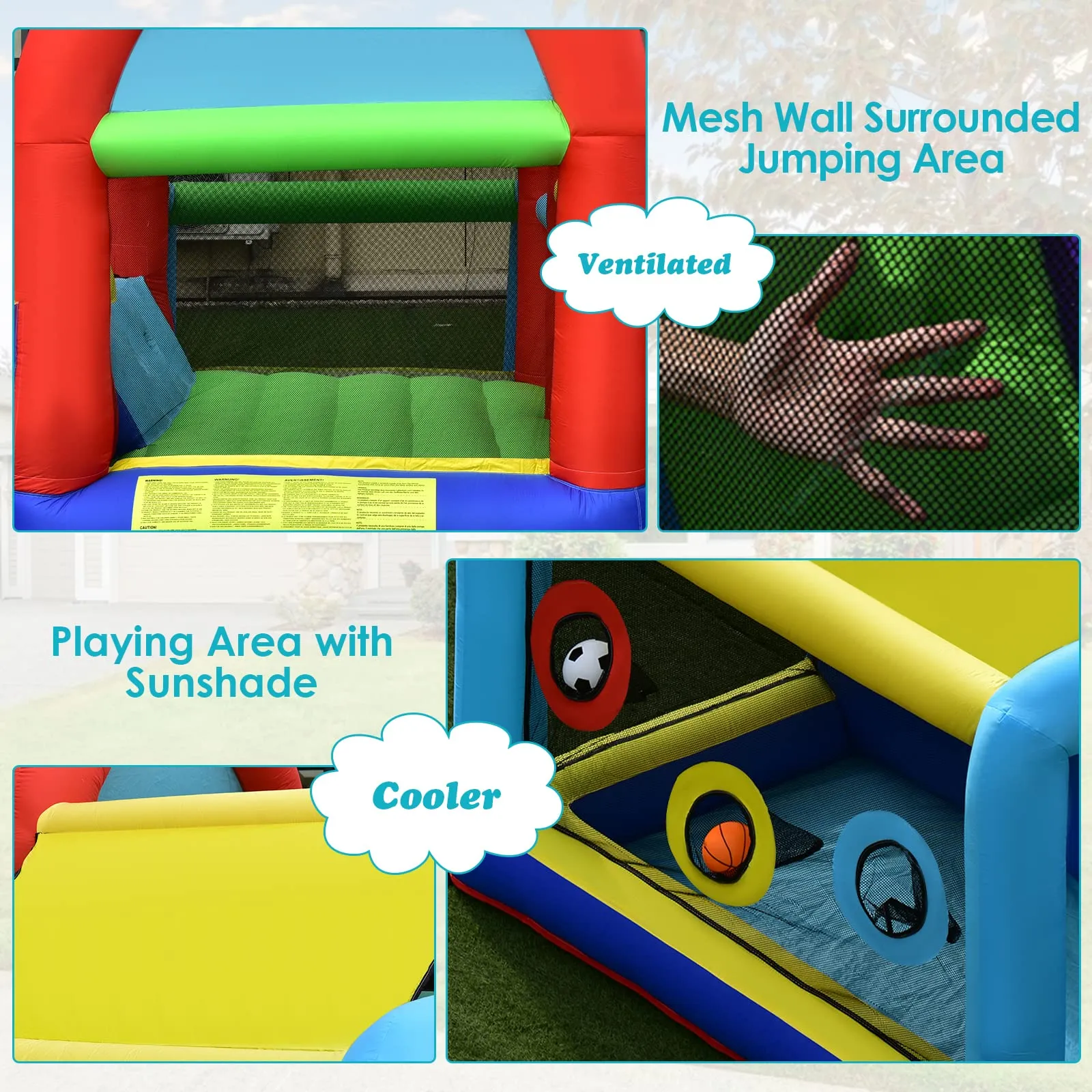 Inflatable Bounce House, 8 in 1 Kids Jumping Castle w/2 Slides, Jumping Area, Target Game & Ring-toss (with 450W Blower)