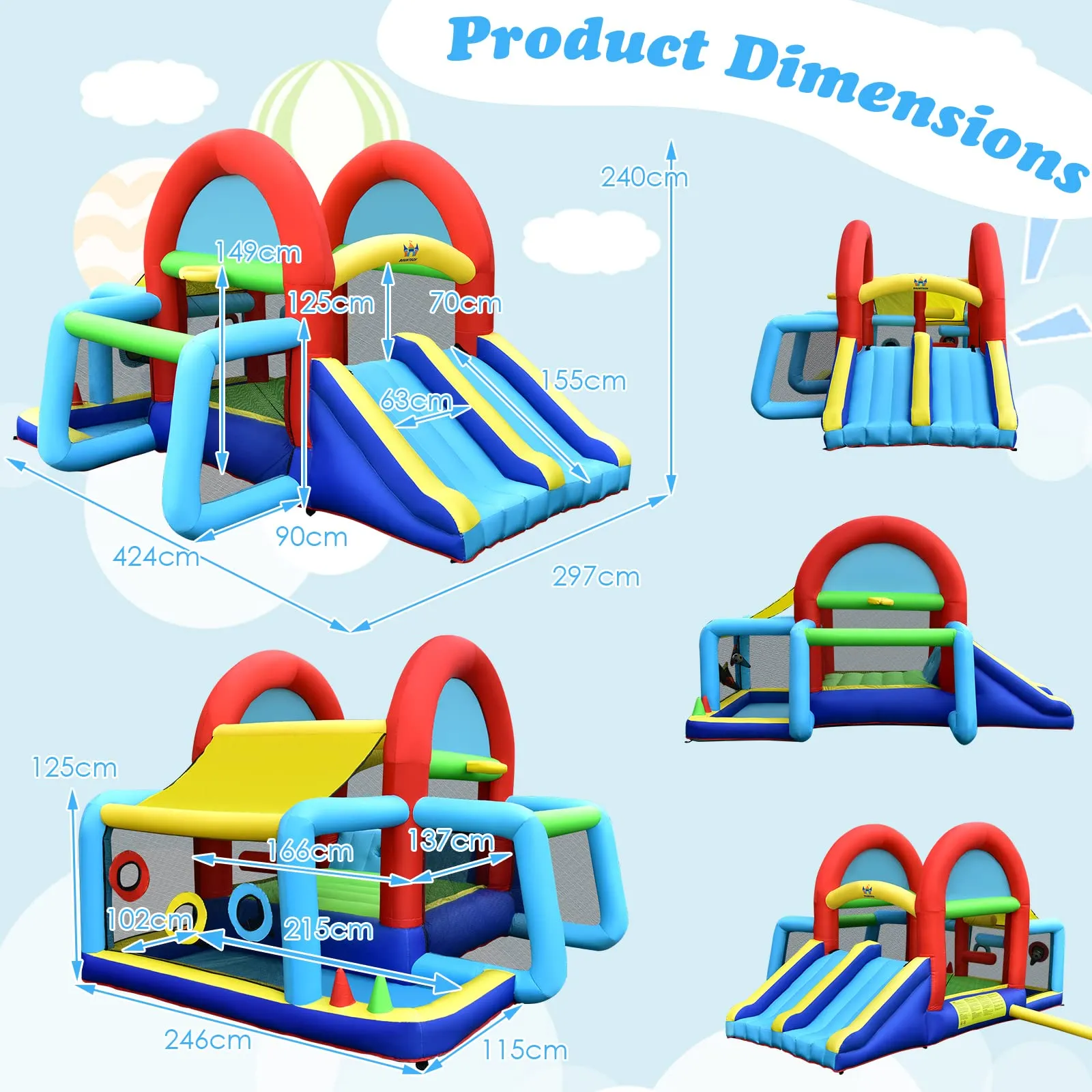 Inflatable Bounce House, 8 in 1 Kids Jumping Castle w/2 Slides, Jumping Area, Target Game & Ring-toss (with 450W Blower)