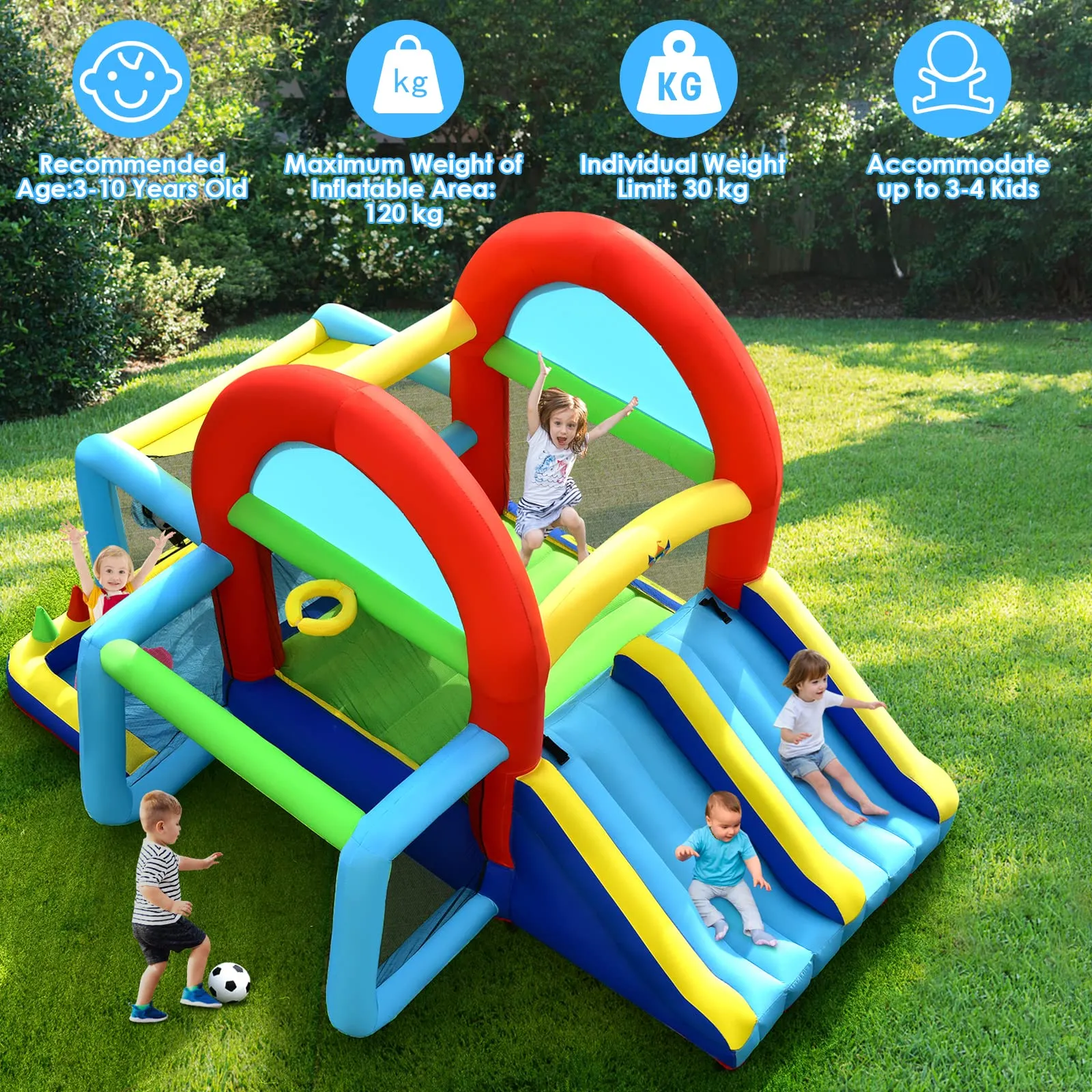 Inflatable Bounce House, 8 in 1 Kids Jumping Castle w/2 Slides, Jumping Area, Target Game & Ring-toss (with 450W Blower)