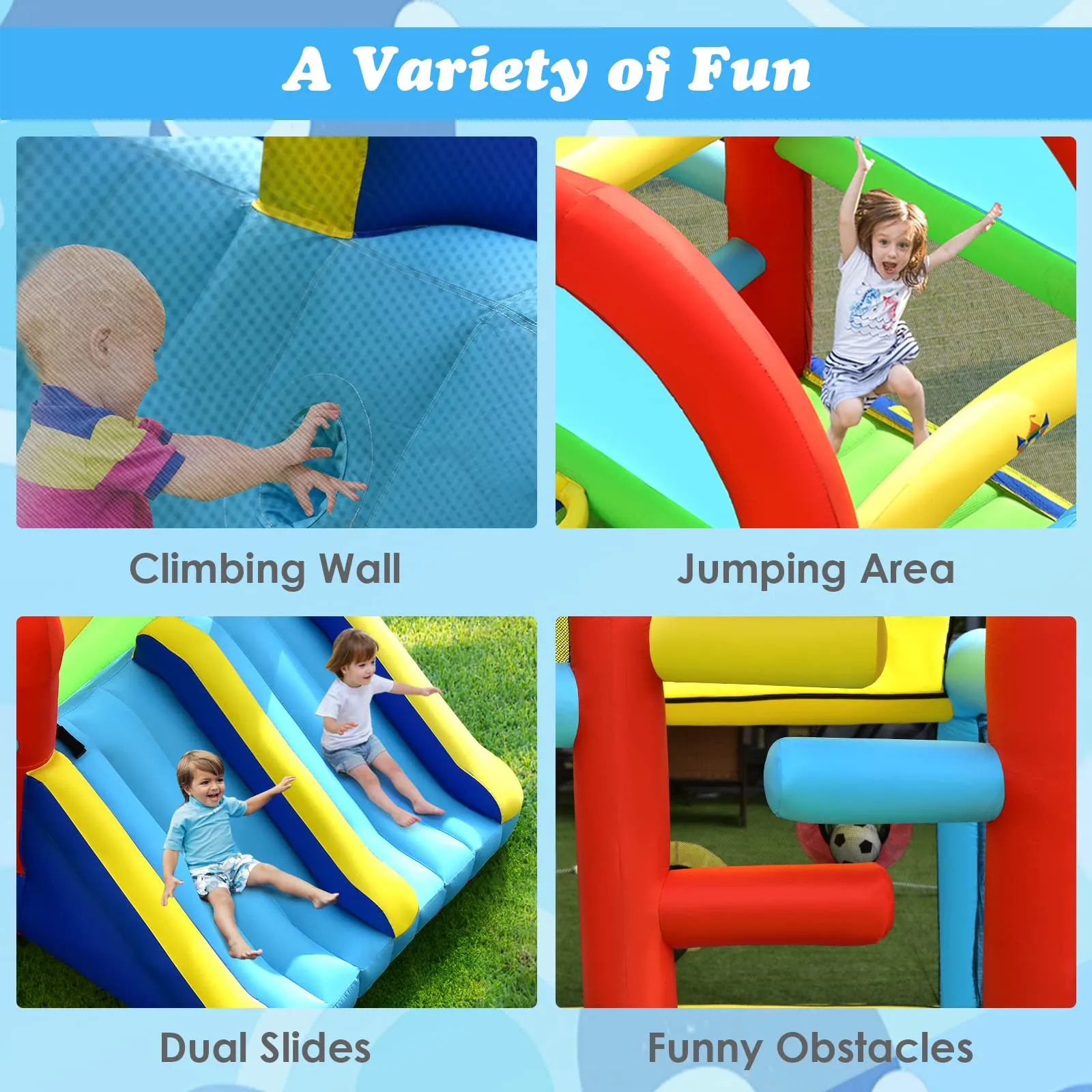 Inflatable Bounce House, 8 in 1 Kids Jumping Castle w/2 Slides, Jumping Area, Target Game & Ring-toss (with 450W Blower)