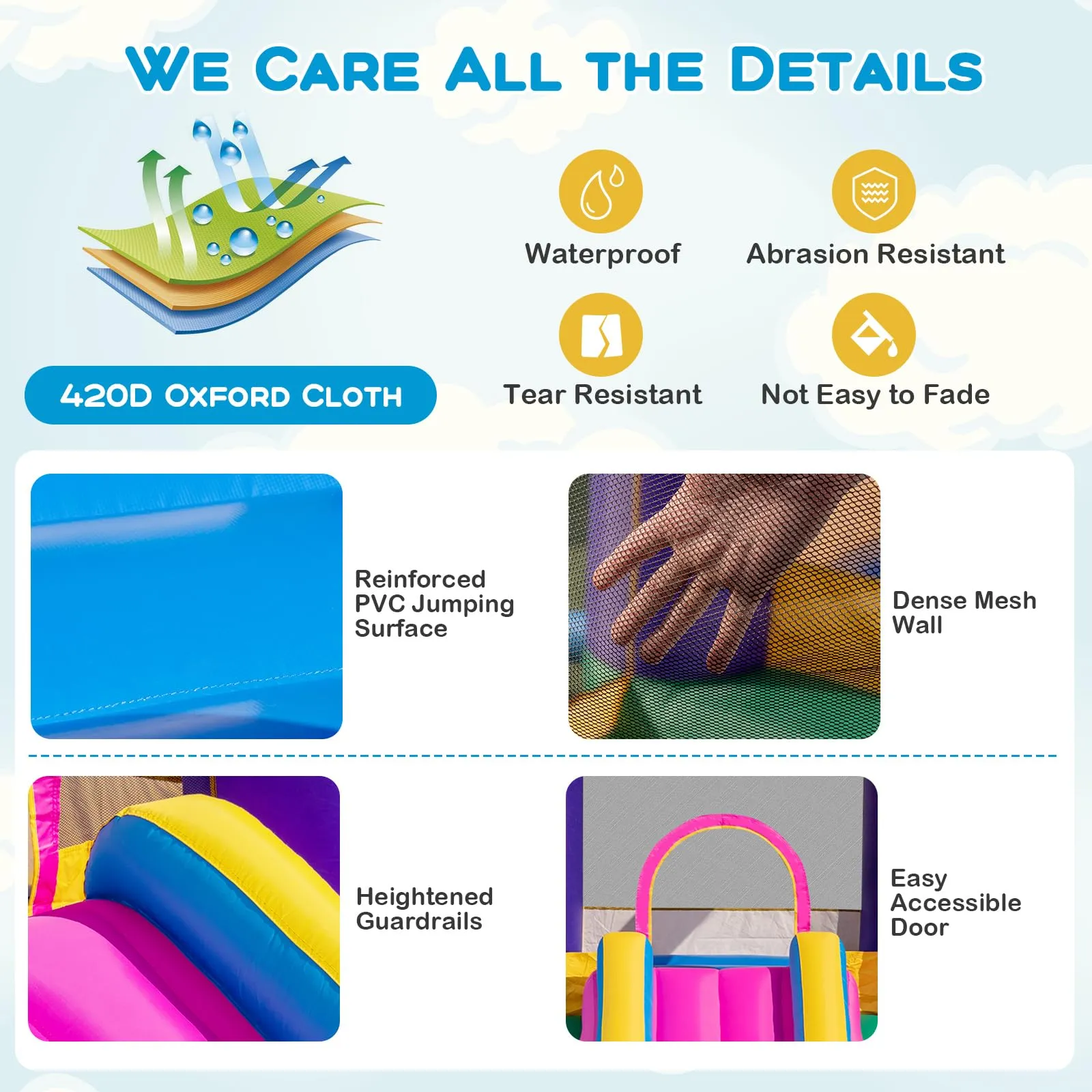 Inflatable Bounce House, Colorful Kids Jumping Castle with Slide, Ball Pit Pools, Jumping, Basketball Hoop