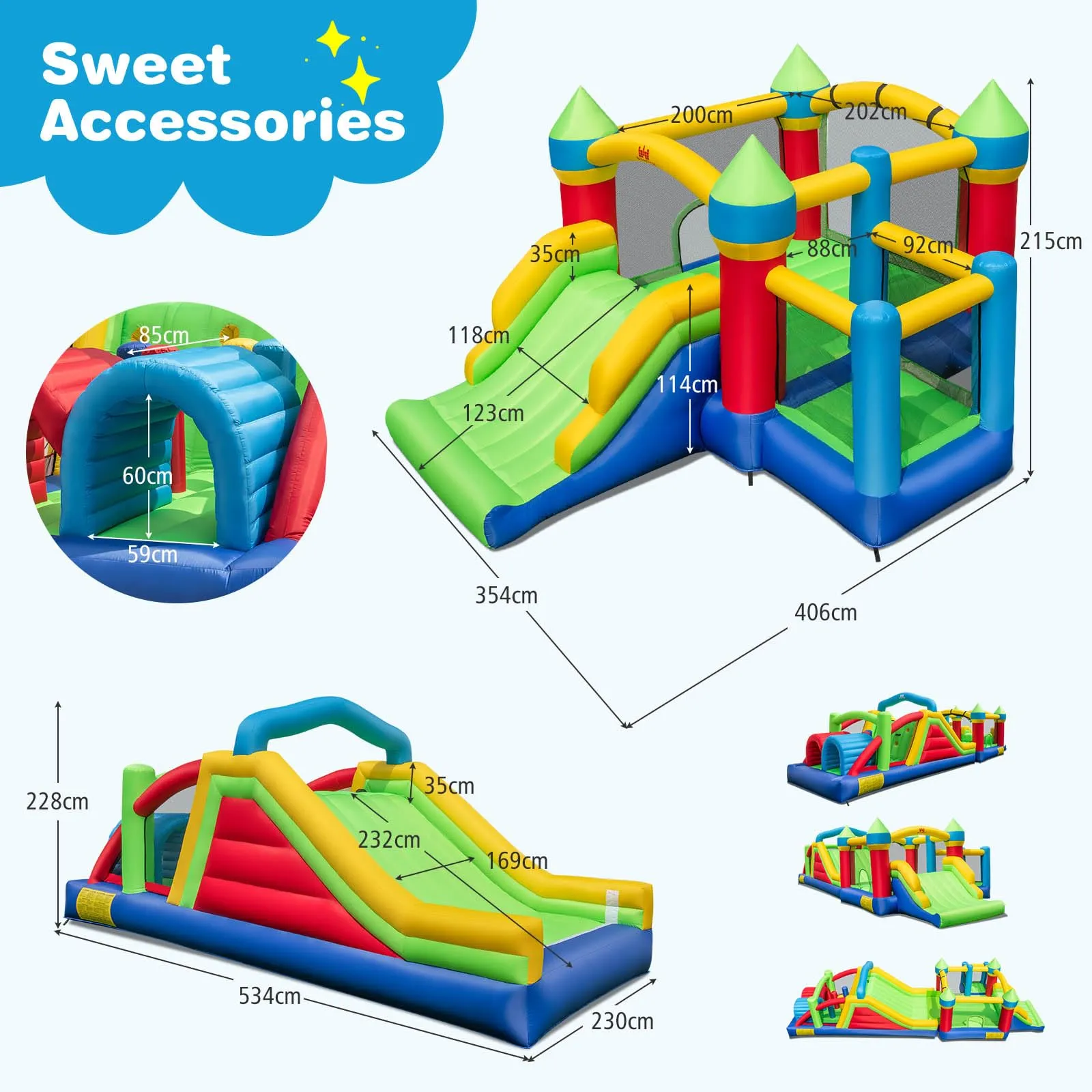 Inflatable Obstacle Course Bounce House, Kids Sectional Blow up Castle with Dual Slides(Without Blower)