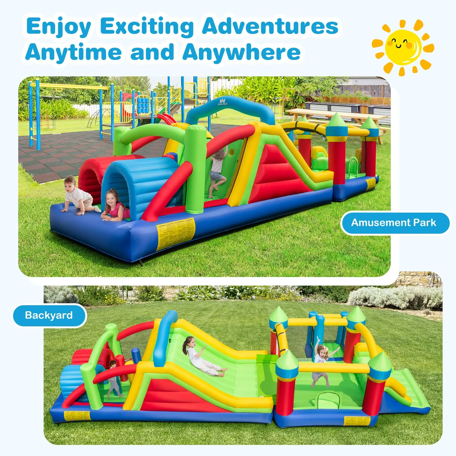 Inflatable Obstacle Course Bounce House, Kids Sectional Blow up Castle with Dual Slides(Without Blower)
