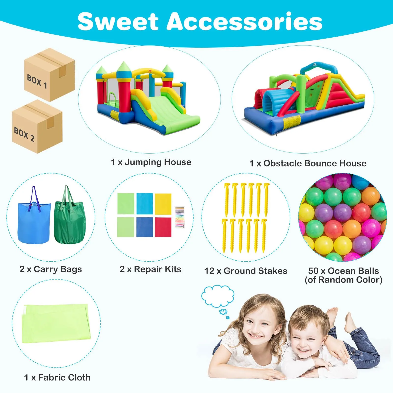 Inflatable Obstacle Course Bounce House, Kids Sectional Blow up Castle with Dual Slides(Without Blower)