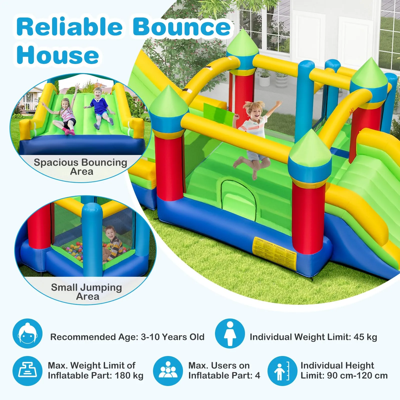 Inflatable Obstacle Course Bounce House, Kids Sectional Blow up Castle with Dual Slides(Without Blower)