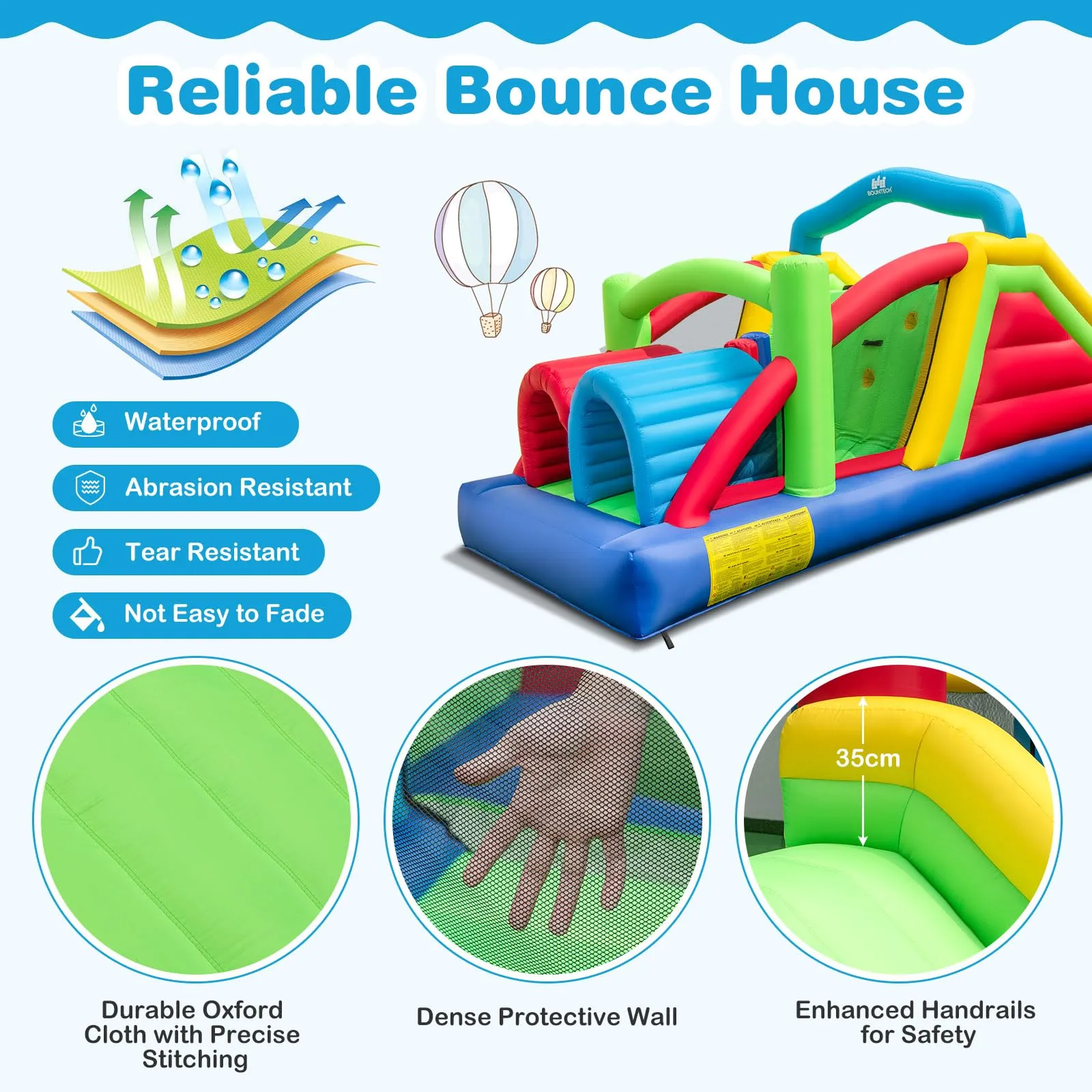 Inflatable Obstacle Course Bounce House, Kids Sectional Blow up Castle with Dual Slides(Without Blower)