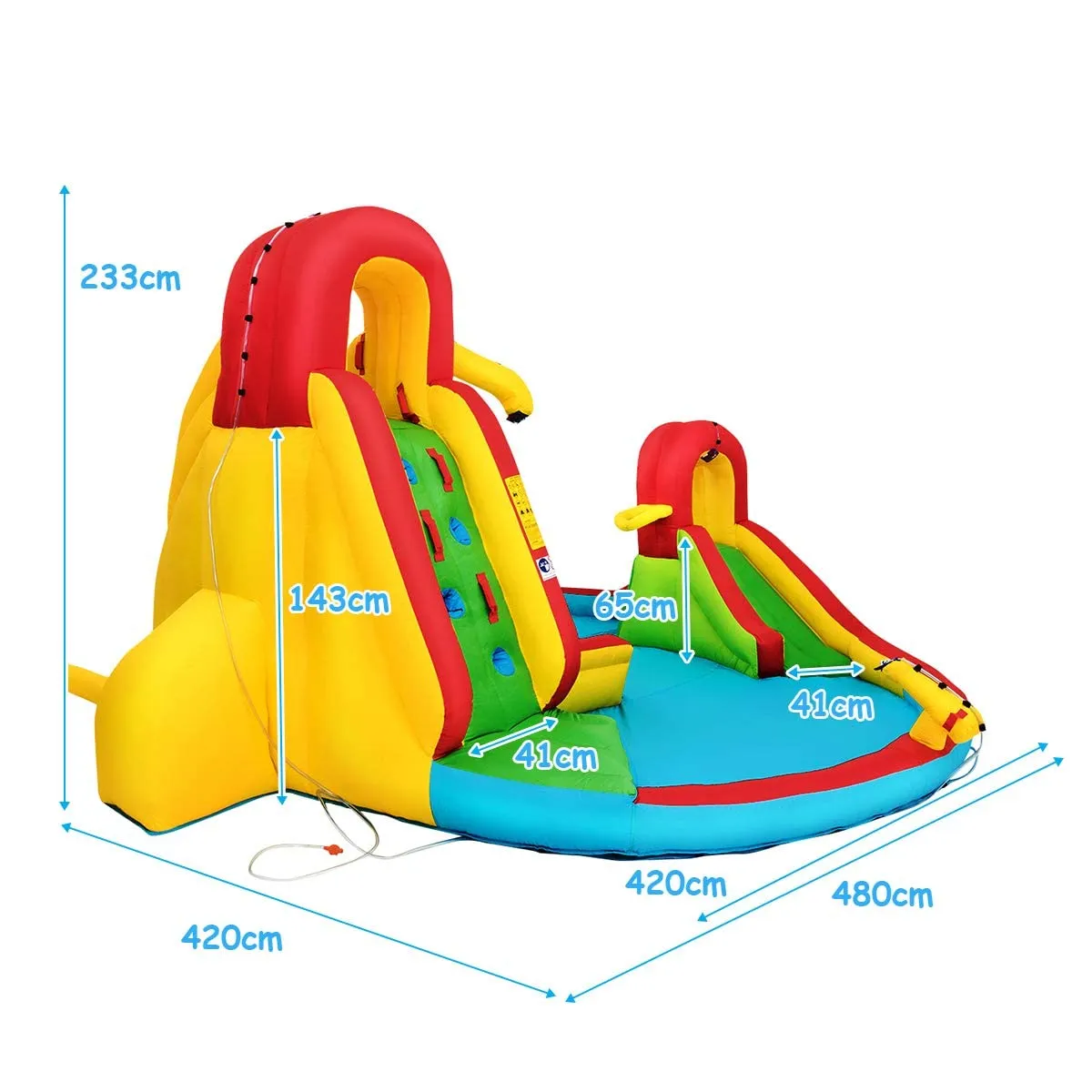 Inflatable Water Park Jumping Castle, Kids Jumping Bounce House w/ Large Splash Pool, Slides, Water Canon, Water Spray（No Blower）