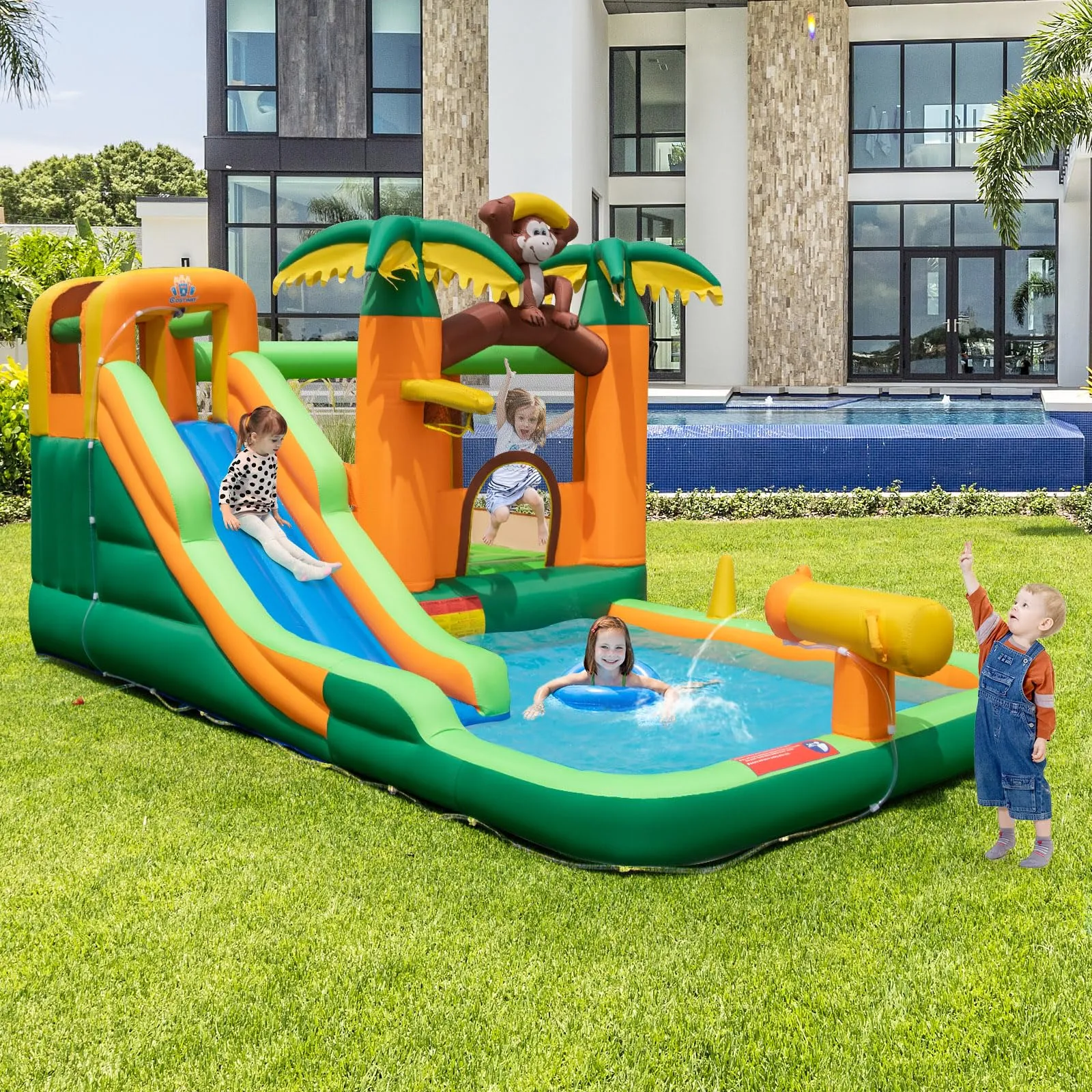 Inflatable Water Slide, 7-in-1 Bounce House Water Park, Kids Indoor Outdoor Jumping Castle (without 680W Blower)