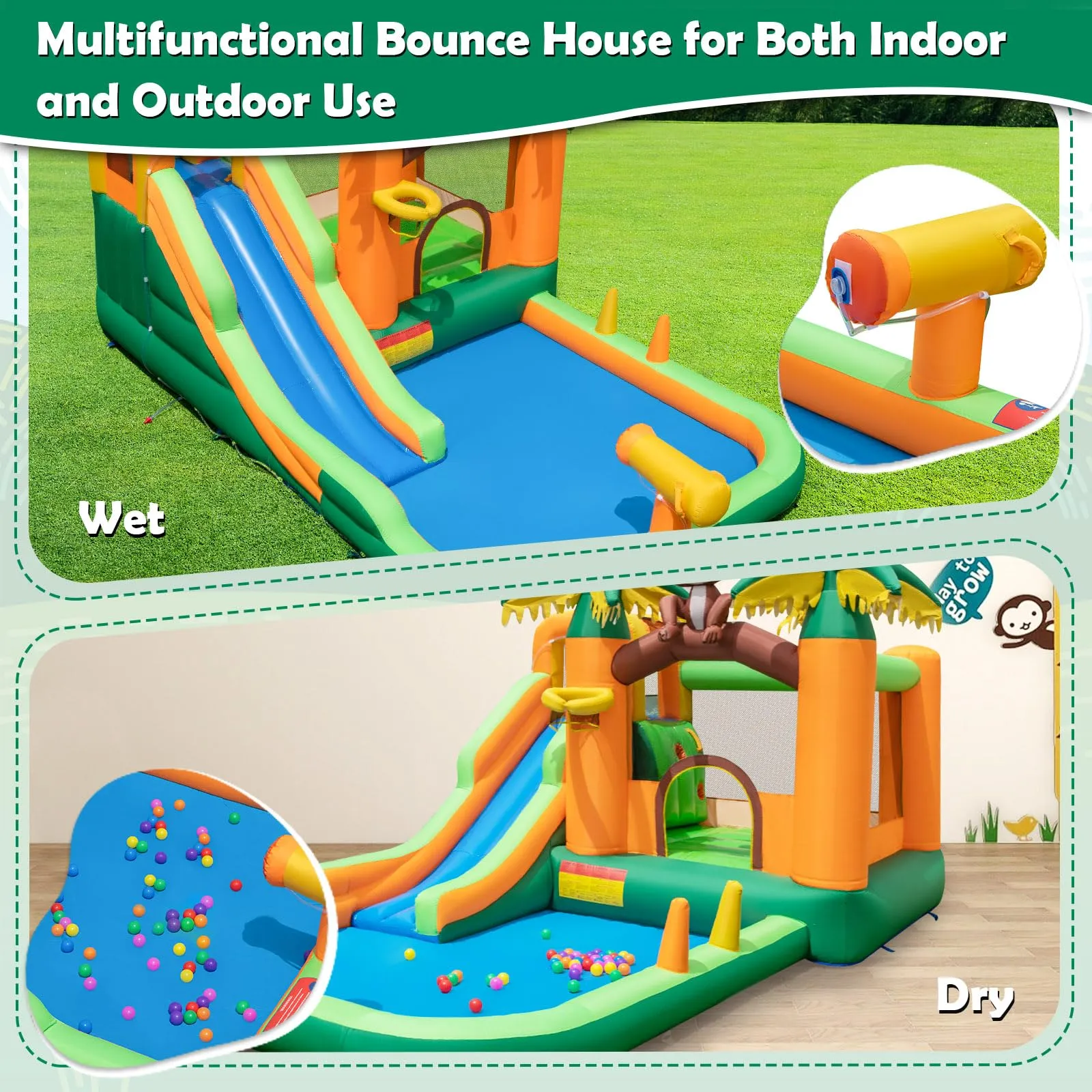 Inflatable Water Slide, 7-in-1 Bounce House Water Park, Kids Indoor Outdoor Jumping Castle (without 680W Blower)