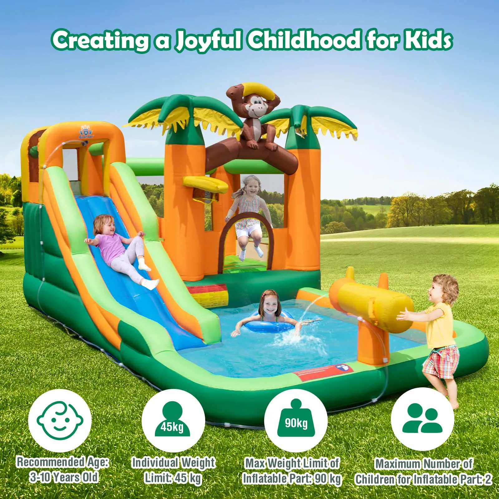 Inflatable Water Slide, 7-in-1 Bounce House Water Park, Kids Indoor Outdoor Jumping Castle (without 680W Blower)