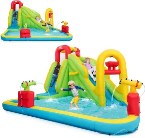 Inflatable Water Slide, 7-in-1 Giant Water Slide Bouncer Park, Tunnel & 2 Water Cannons (without Blower)