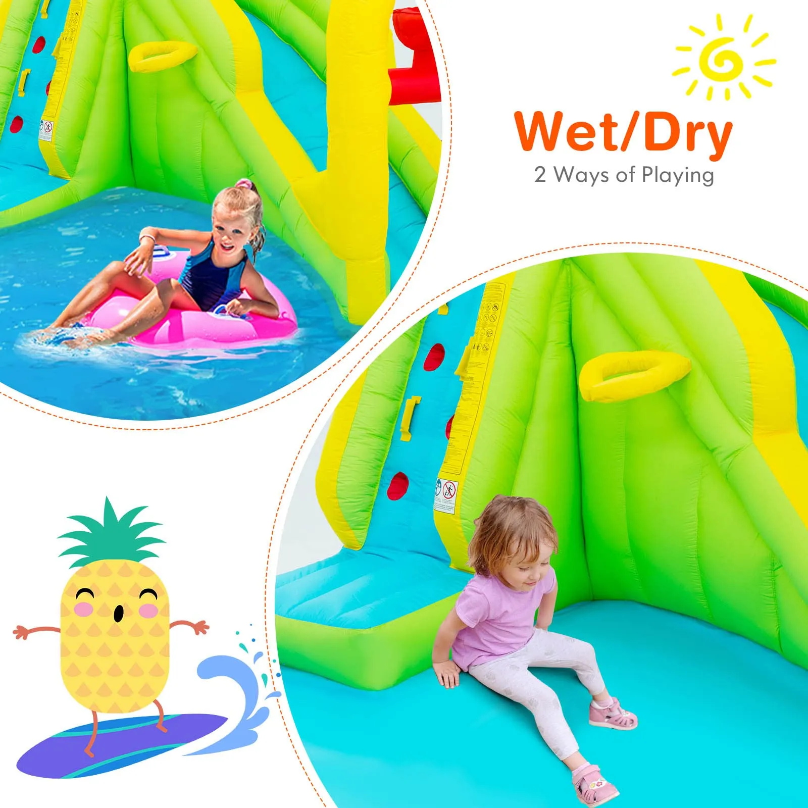 Inflatable Water Slide, 7-in-1 Giant Water Slide Bouncer Park, Tunnel & 2 Water Cannons (without Blower)